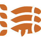 Stylized orange symbol with curved lines