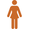 Simplified female figure icon in orange